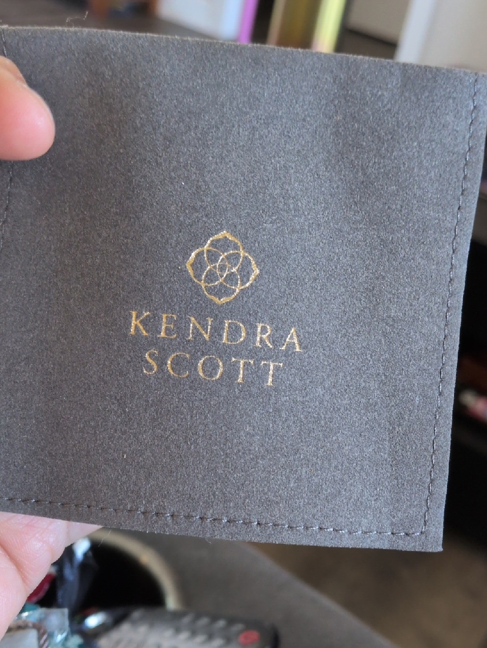 Kendra Scott Gray Velvet Jewelry Pouch with Gold Logo